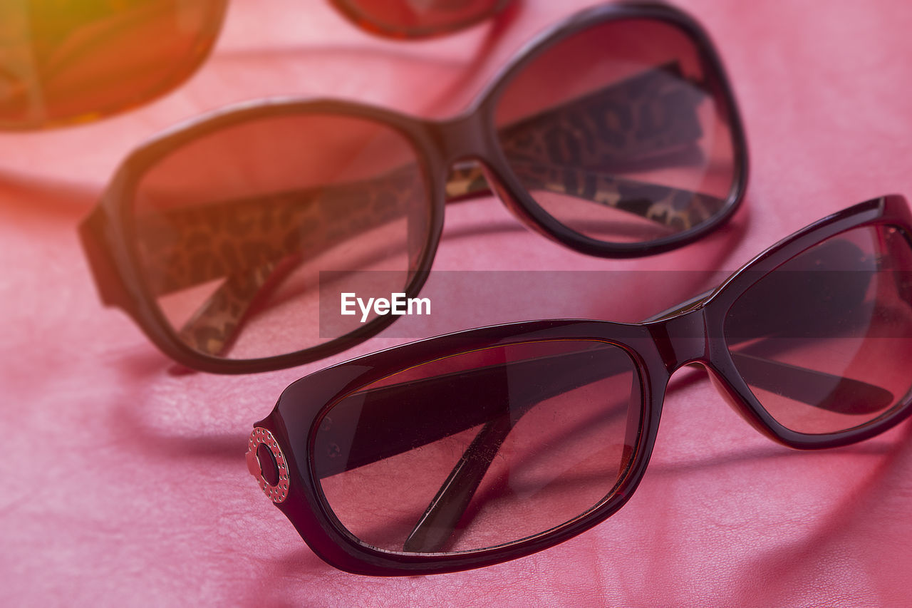 Close-up of sunglasses on table in store