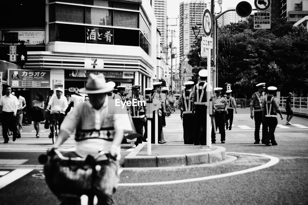 Marching band on city street