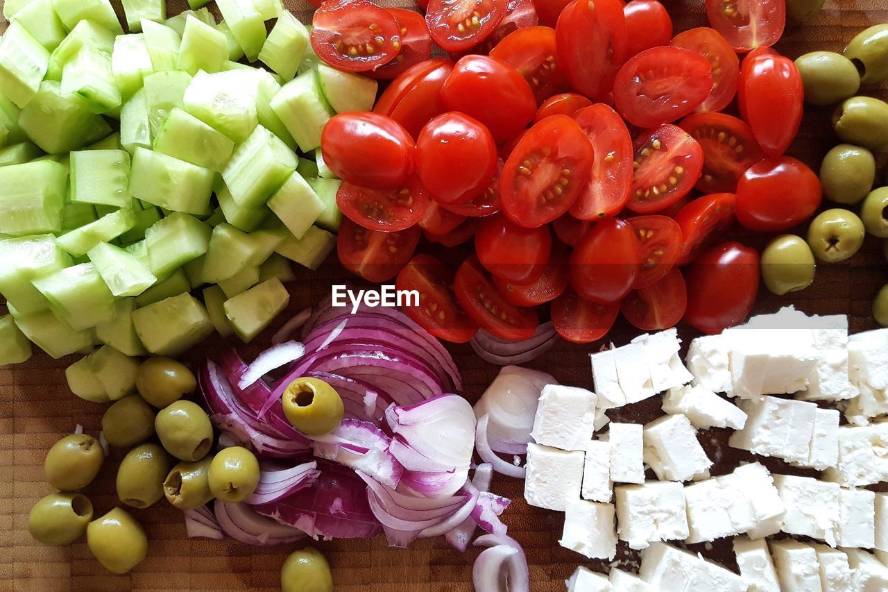 Close-up of chopped vegetables on cutting board