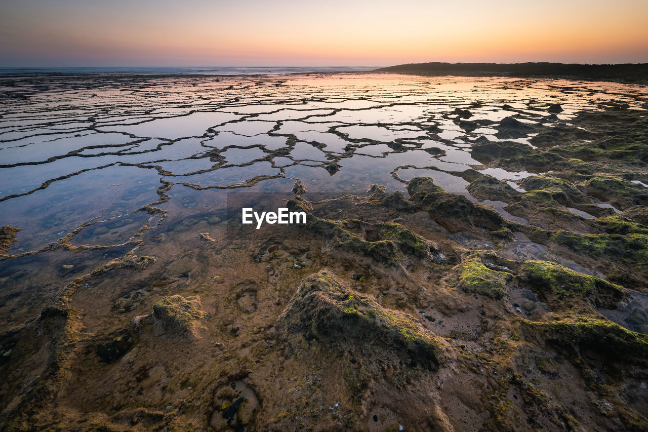 SCENIC VIEW OF SEA AT SUNSET