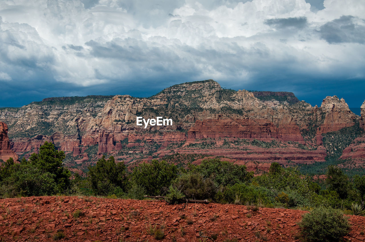 Scenic view of mountain against cloudy sky