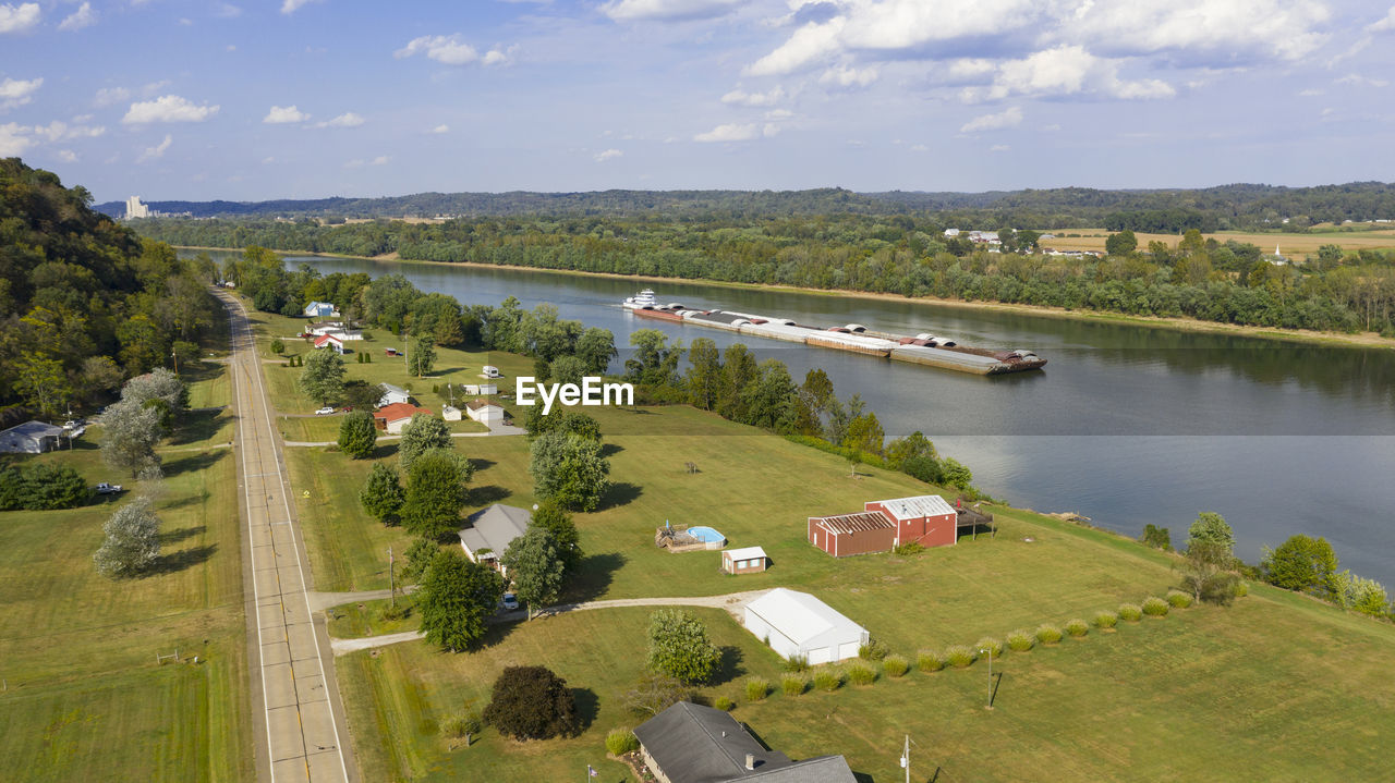 HIGH ANGLE VIEW OF RIVER ALONG LANDSCAPE