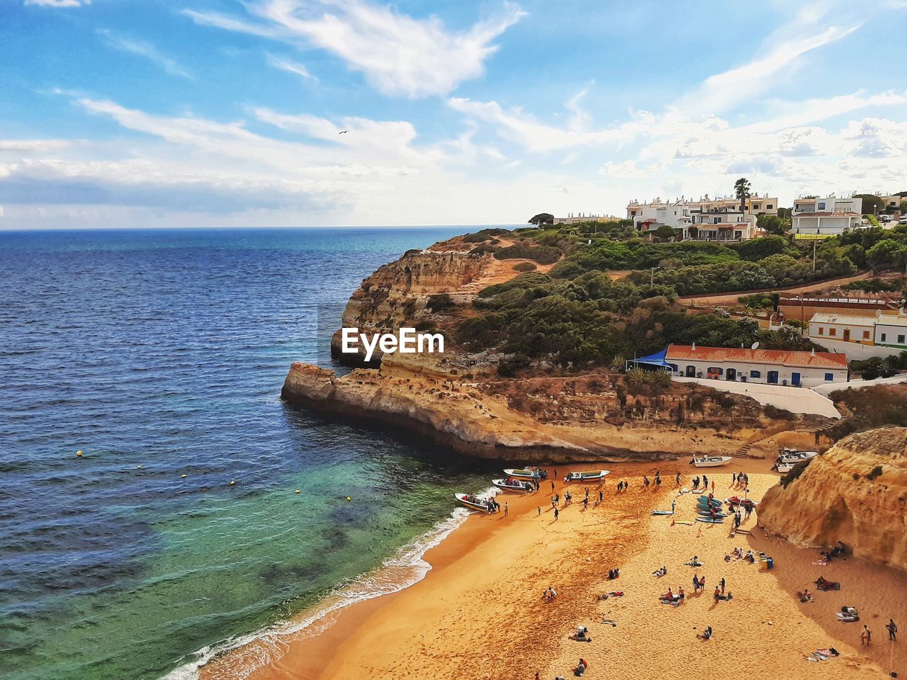 High angle view of beach against cloudy sky