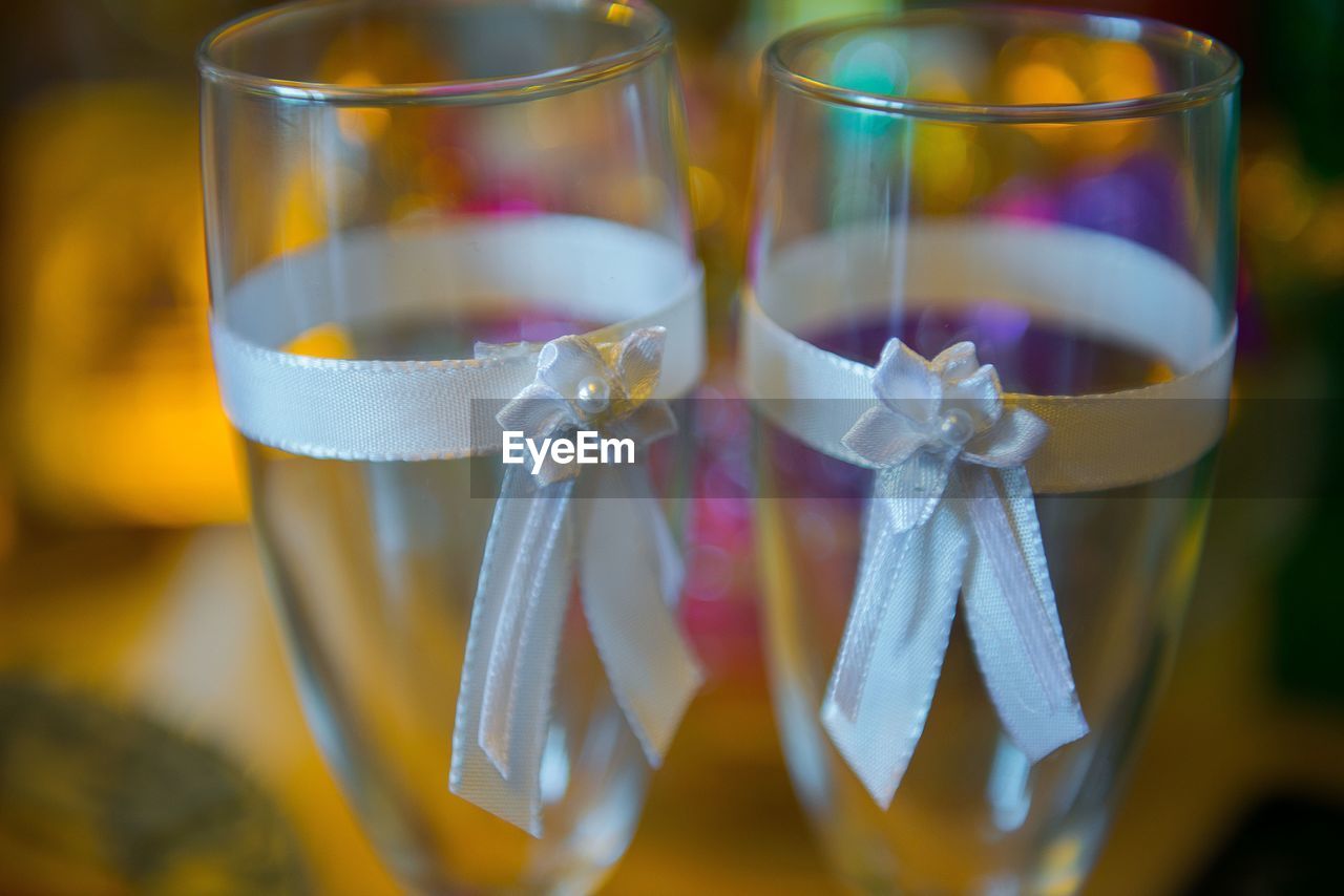 Extreme close-up of champagne glass