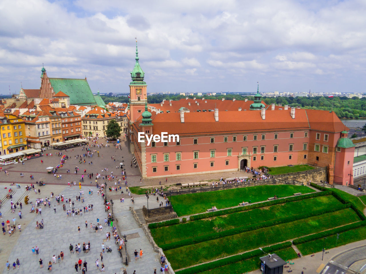 high angle view of buildings in city against sky