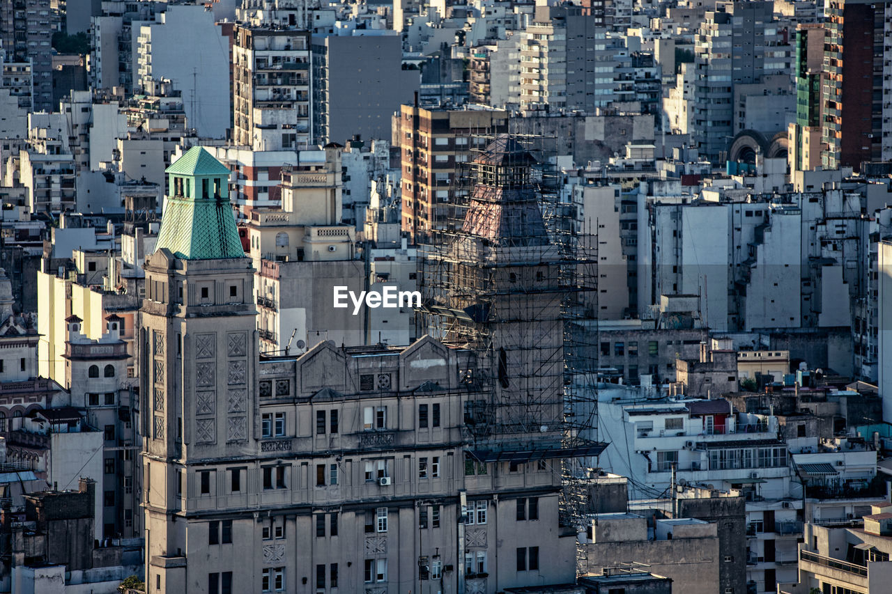 High angle view of buildings in city