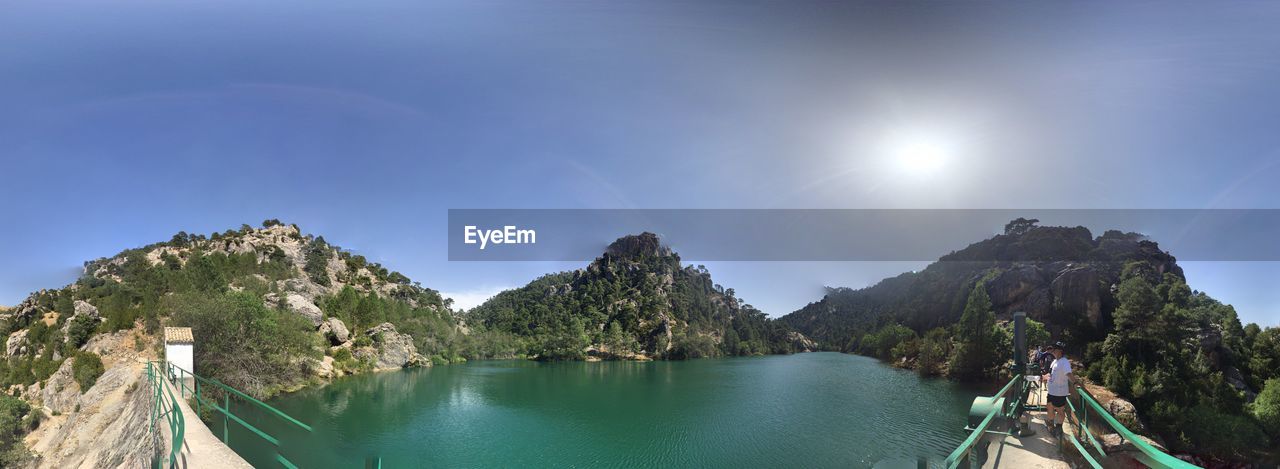 Panoramic shot of lake and mountains against sky