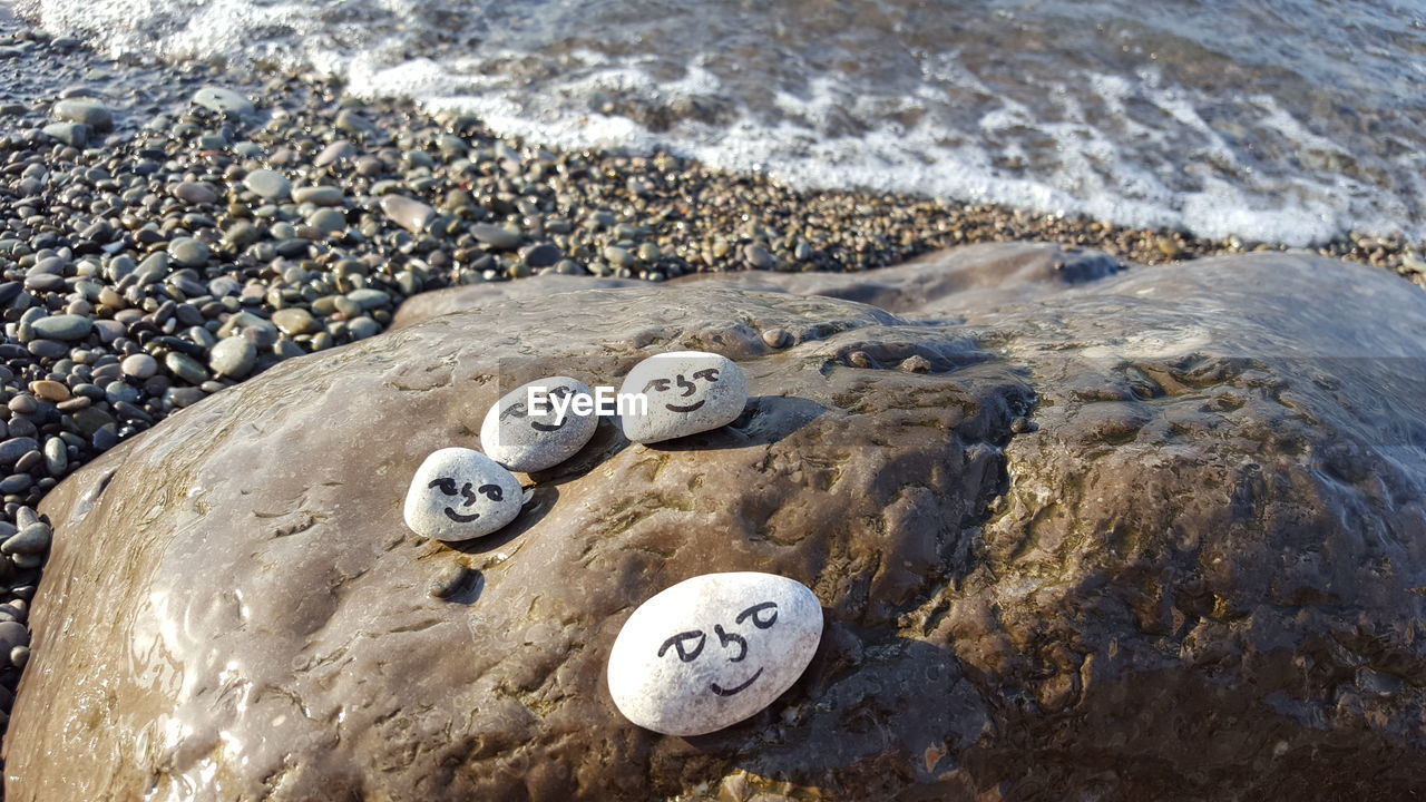 High angle view of rocks on beach