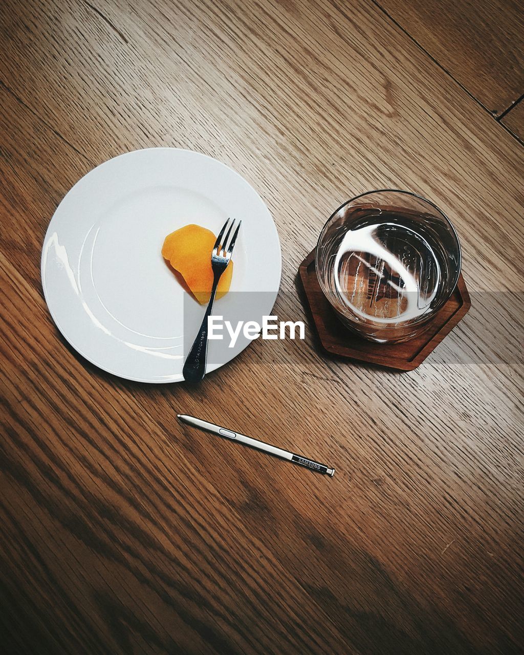High angle view of food and drink on table