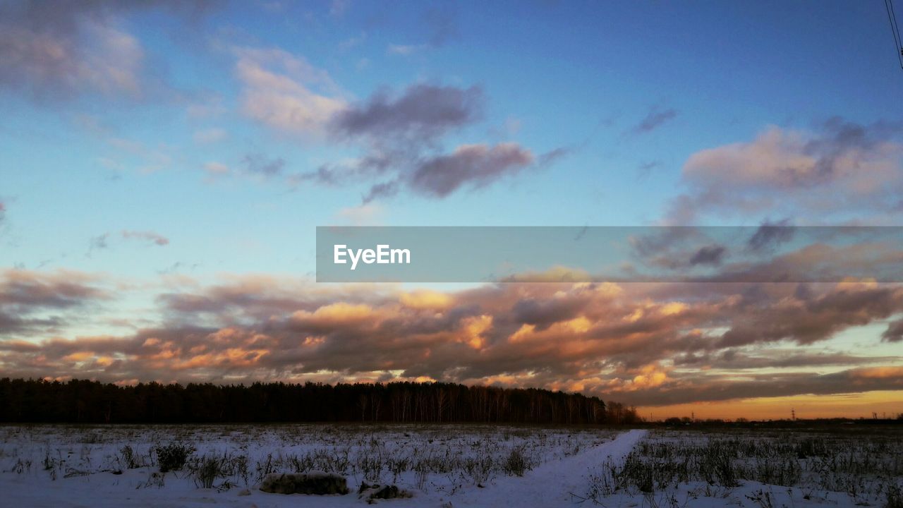 Scenic view of landscape against sky during winter