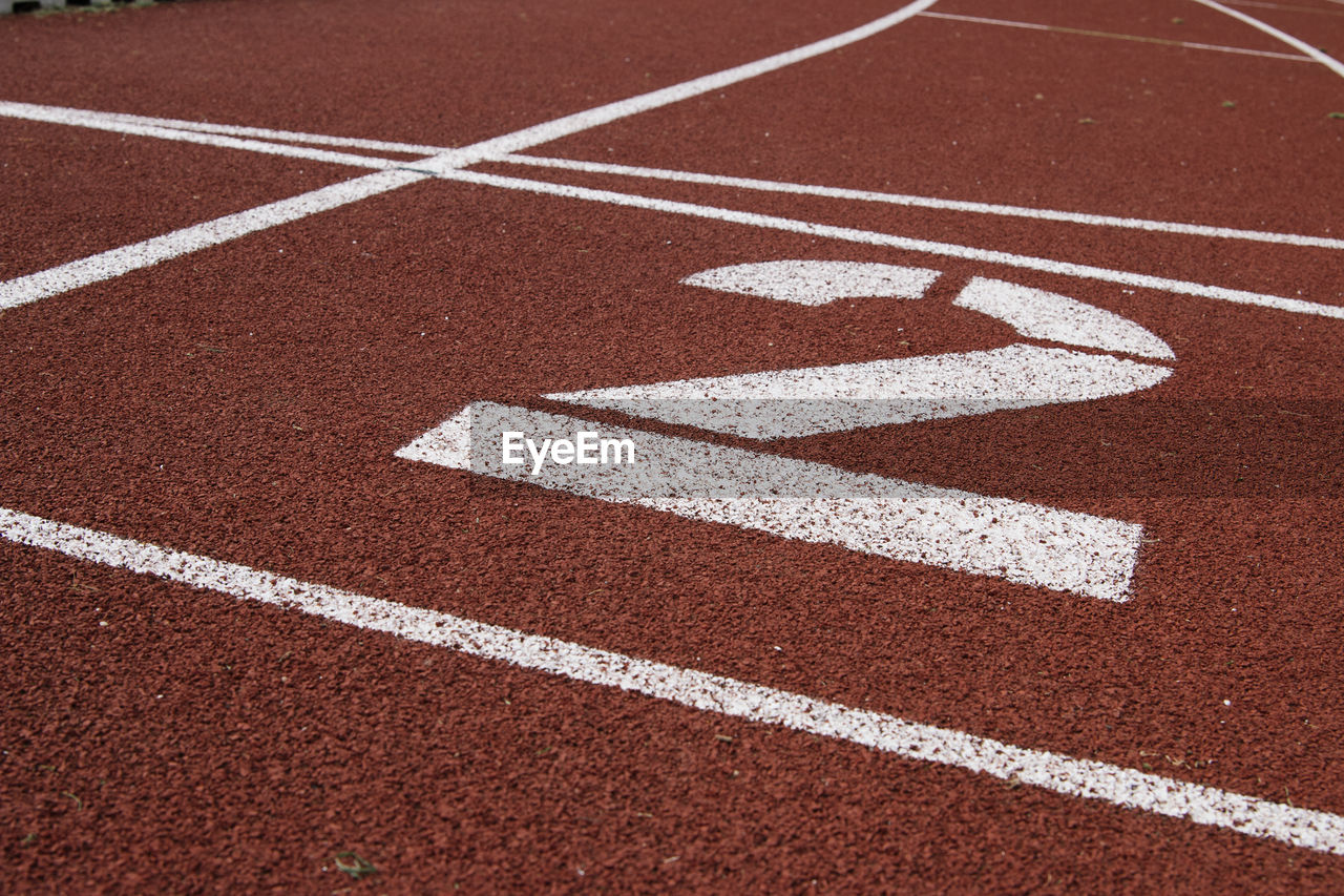 High angle view of number 2 on running track