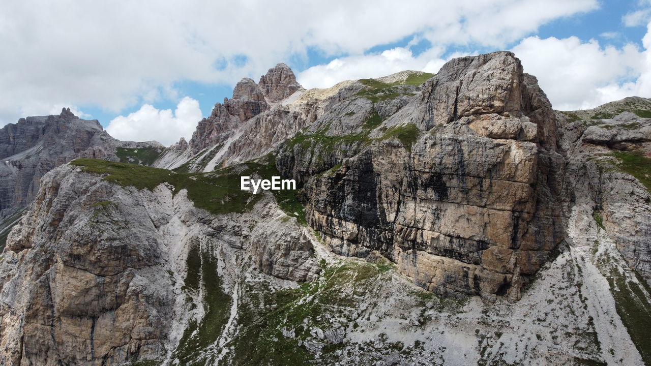 Panoramic aerial view of mountains in the dolomites