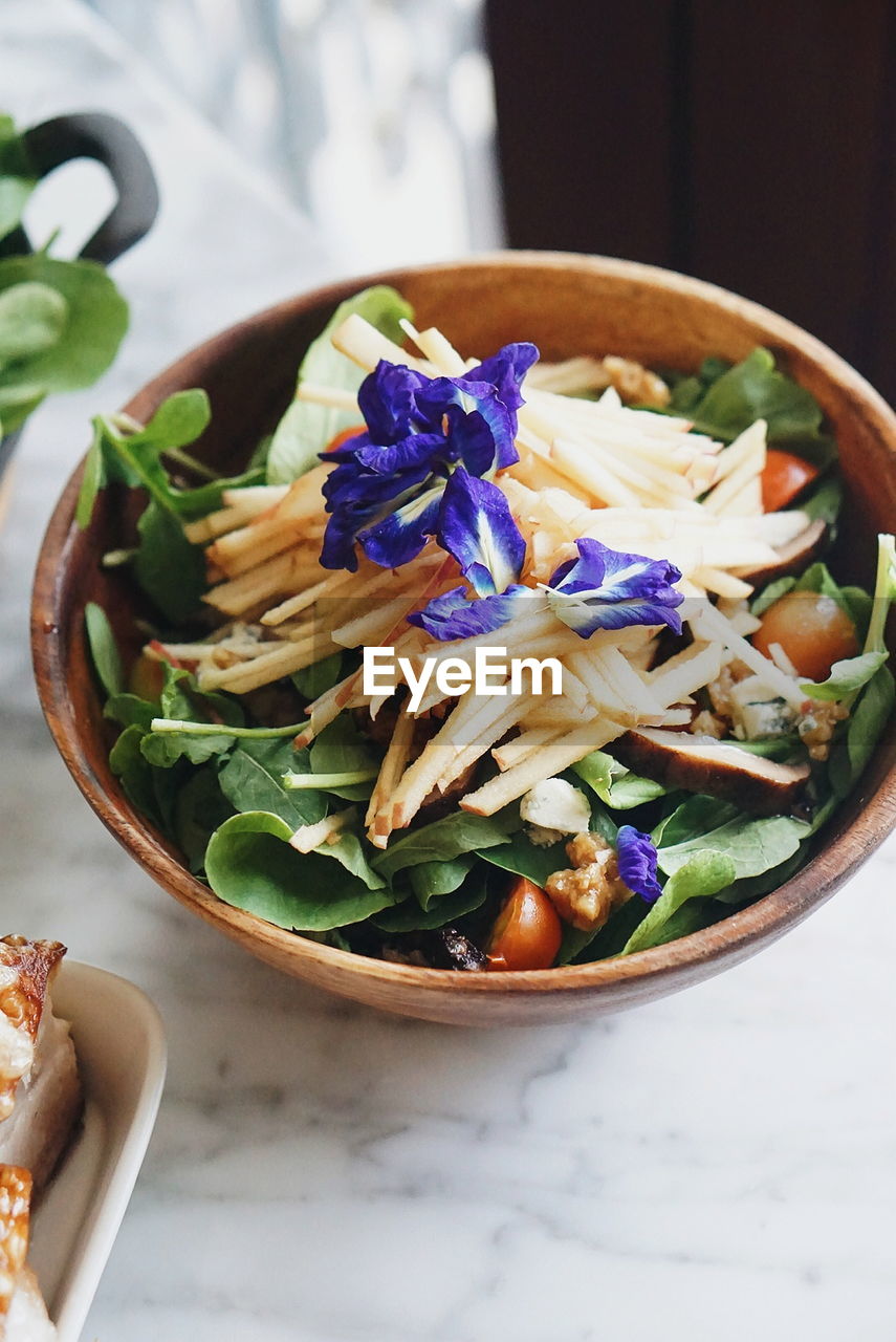 Close-up high angle view of food in bowl on table