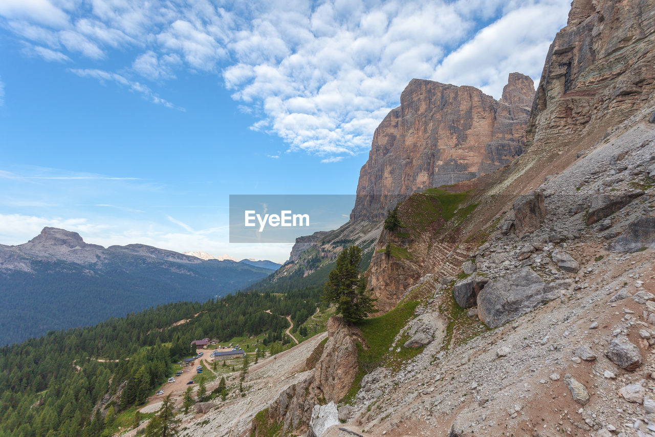 Scenic view of rocky mountains against sky