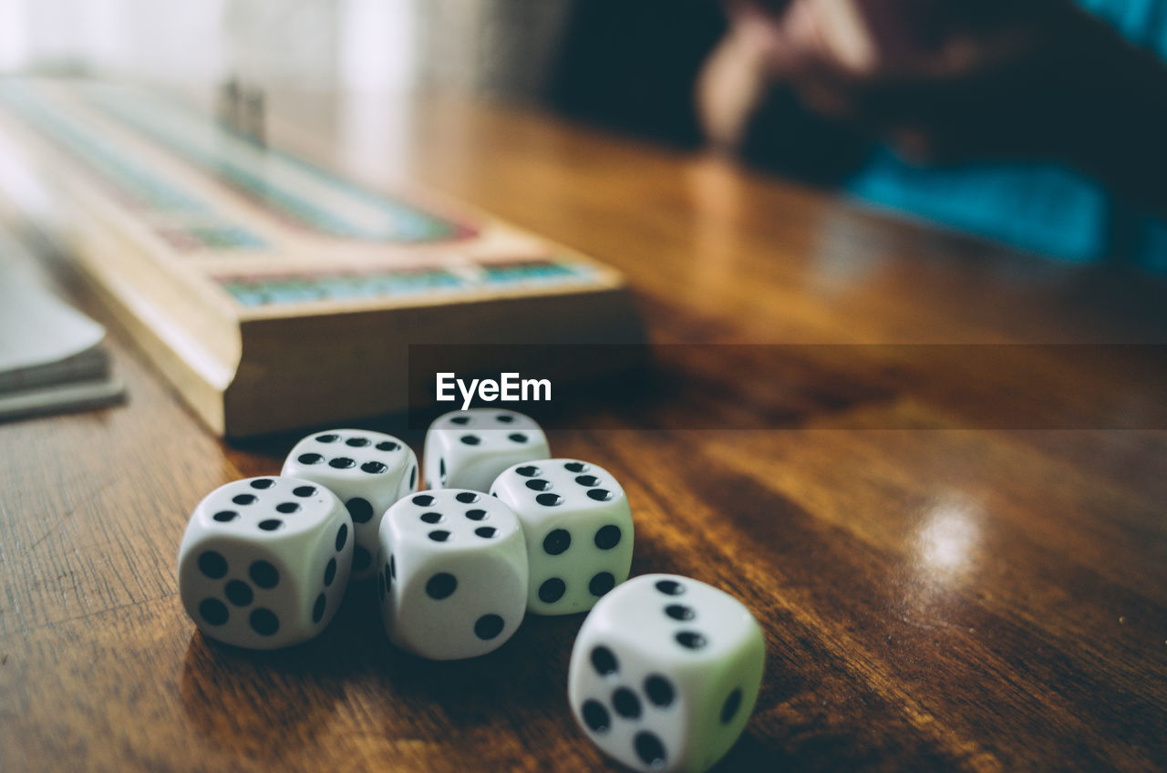 Close-up of dice on table