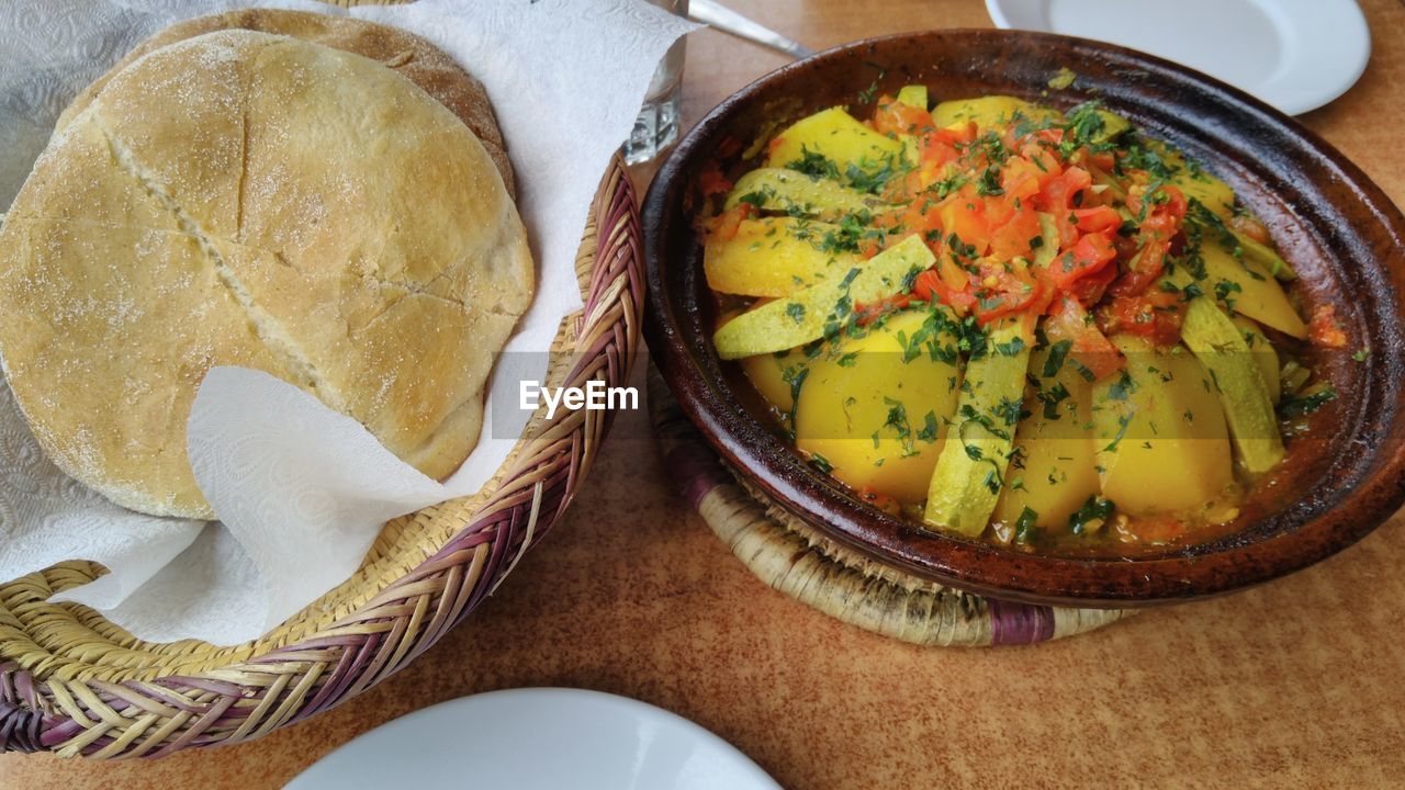 HIGH ANGLE VIEW OF BREAKFAST IN PLATE