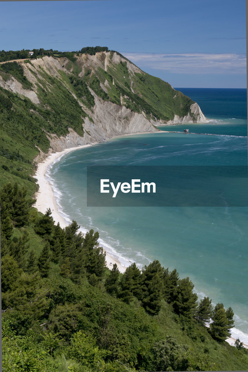 SCENIC VIEW OF BAY AGAINST CLEAR BLUE SKY