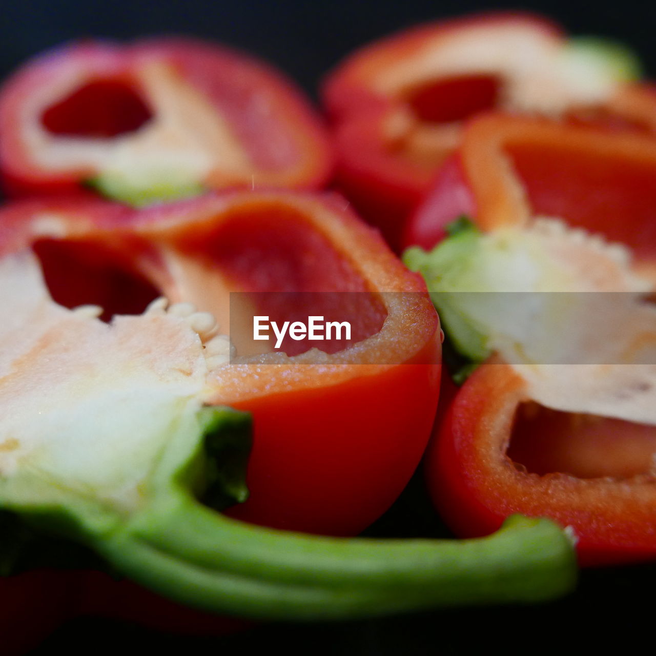 Close-up of chopped red bell peppers