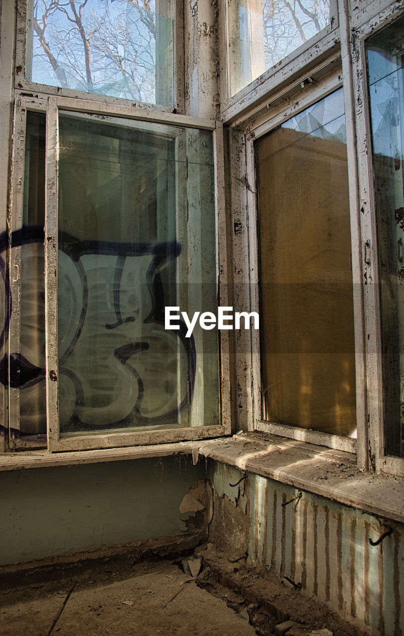 Closed door of abandoned house