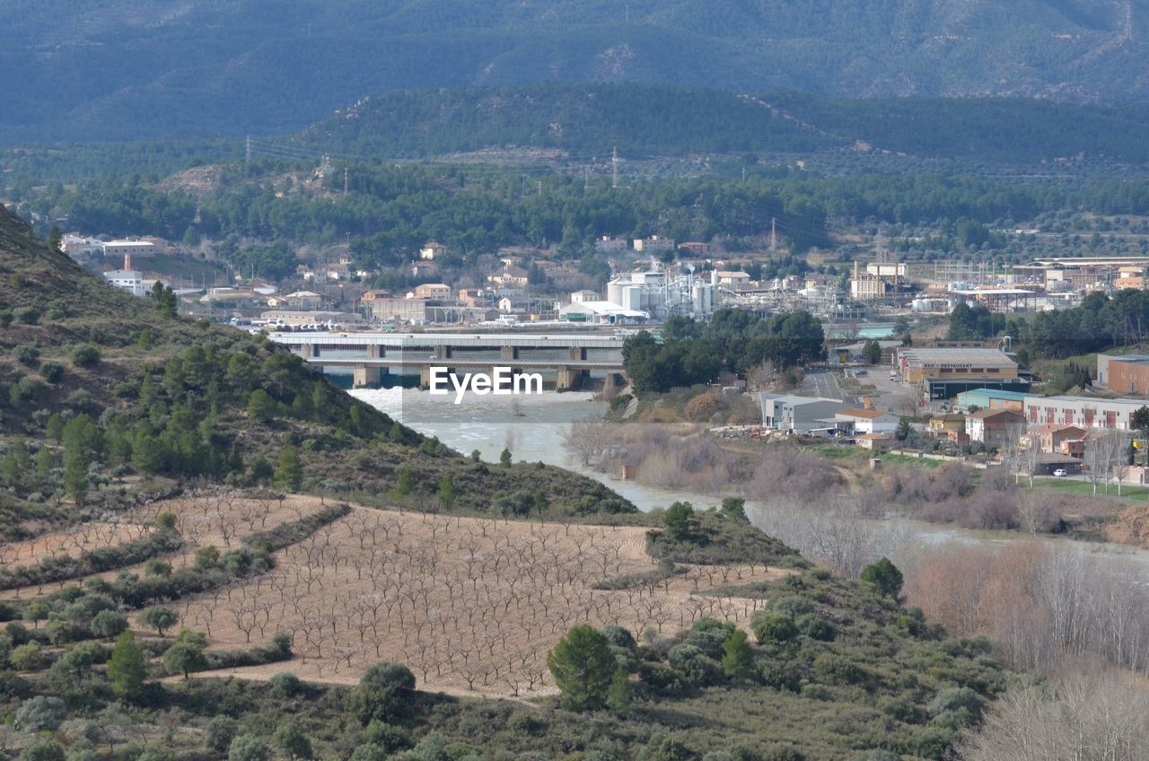 High angle shot of houses on landscape