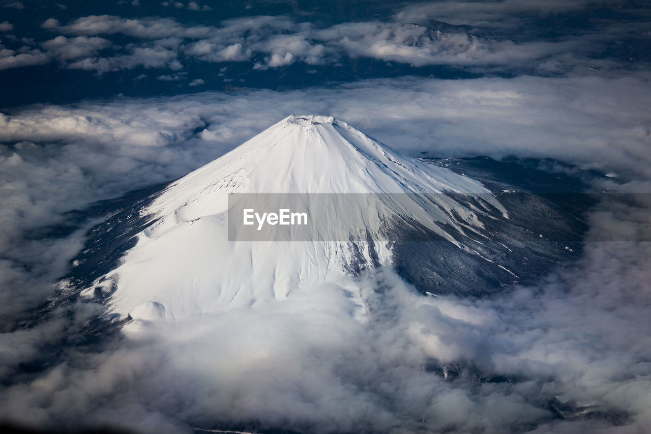 Panoramic view of snowcapped volcano mountains against sky