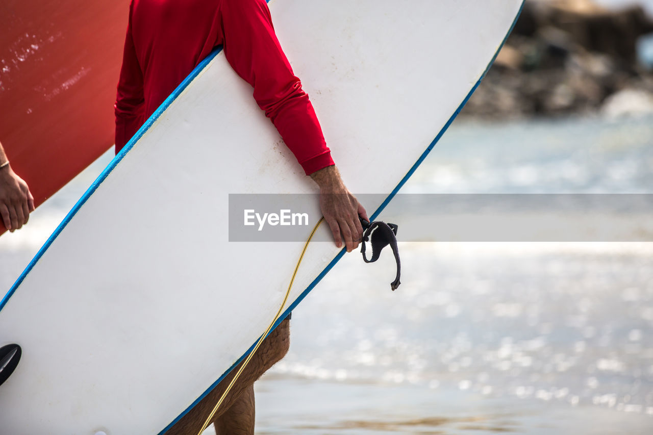 Close-up of surfer on beach