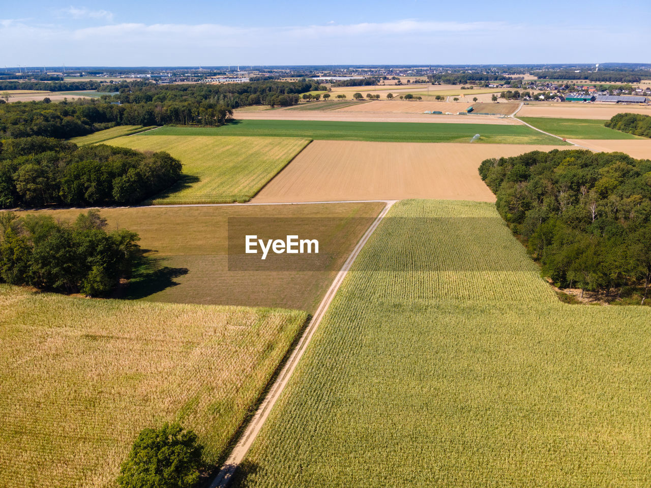 high angle view of agricultural field against sky