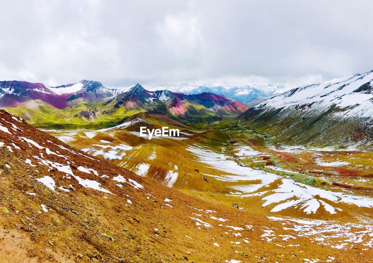 Scenic view of snowcapped mountains against sky