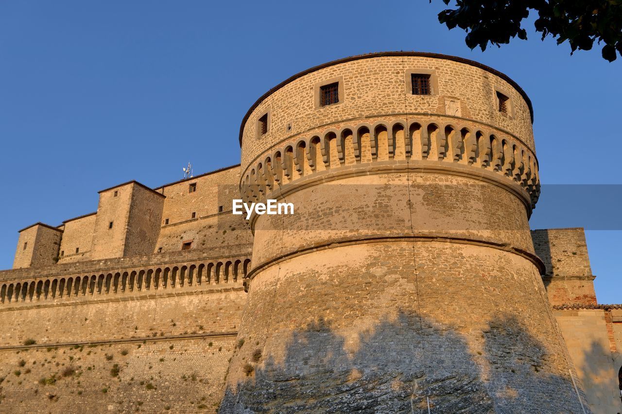 low angle view of historic building against clear sky