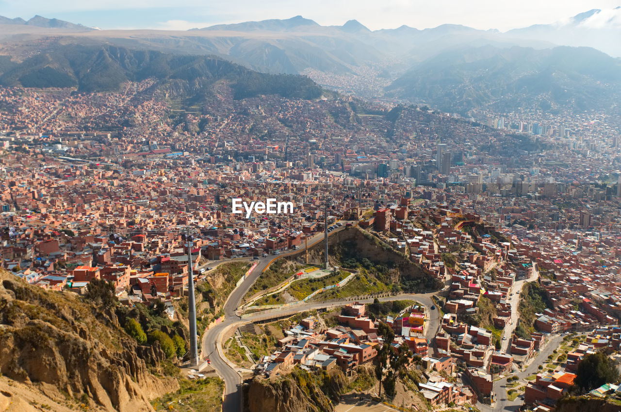 High angle view of buildings in city