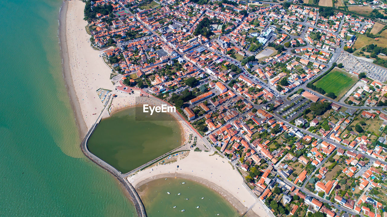 Aerial view of sunny beach in france