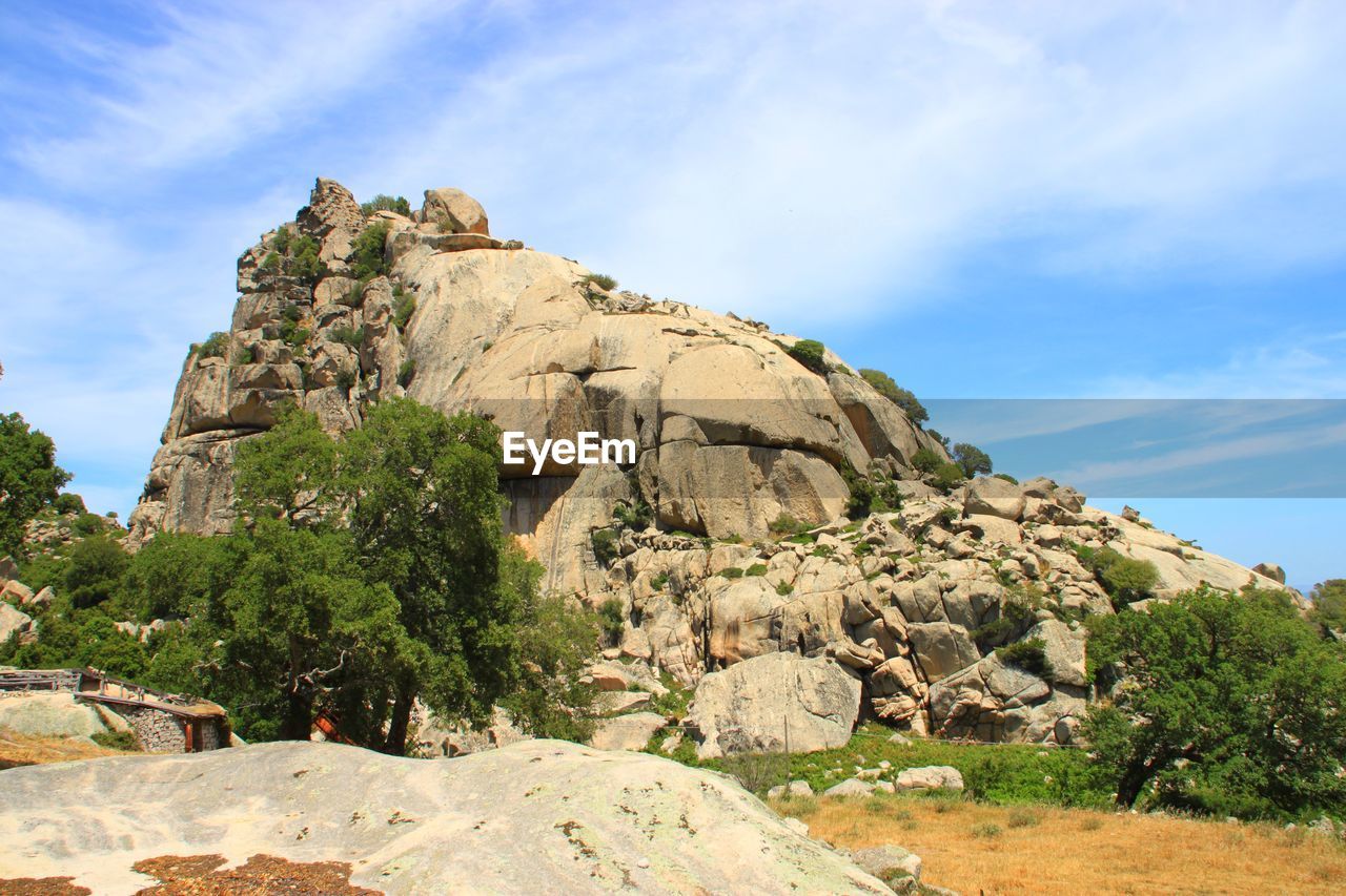 Rock formations on landscape against sky