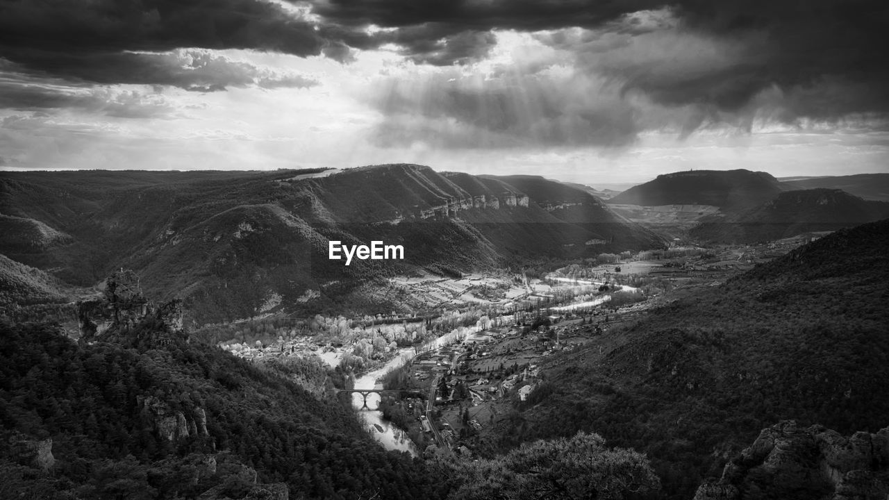 High angle view of mountain range against sky, france