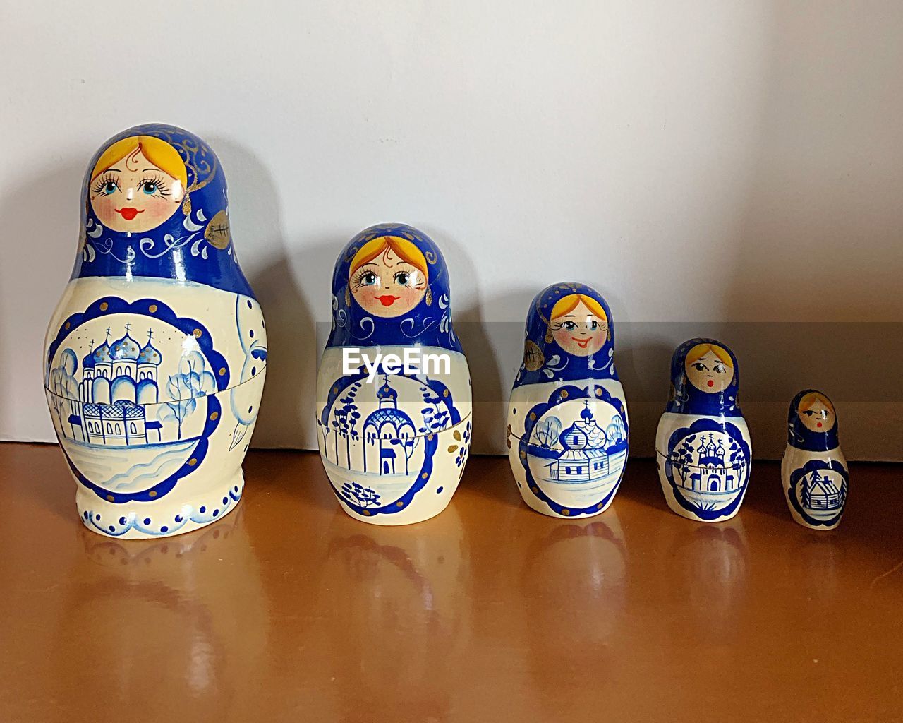 High angle view of russian dolls