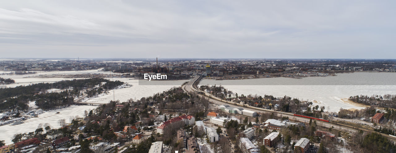 High angle view of city against sky