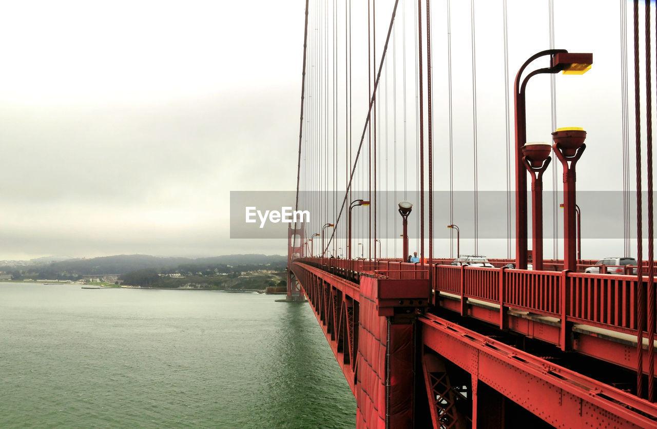 Golden gate bridge over sea against sky