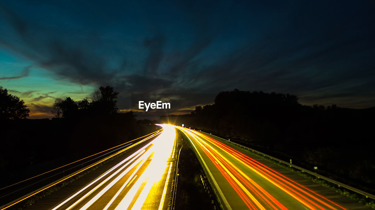 Light trails on highway at night