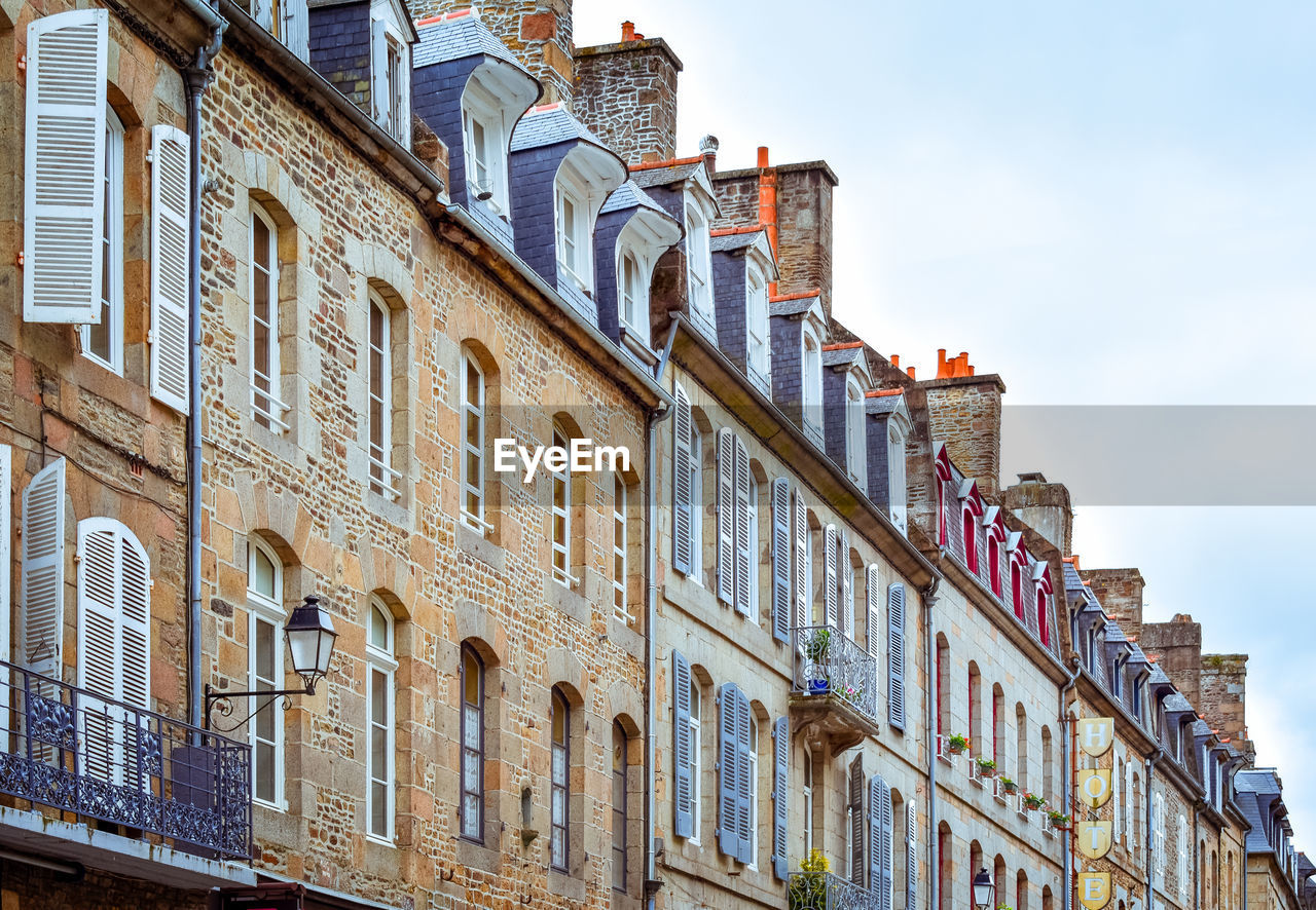 French brittany typical facades. stone builts and slate roofs.