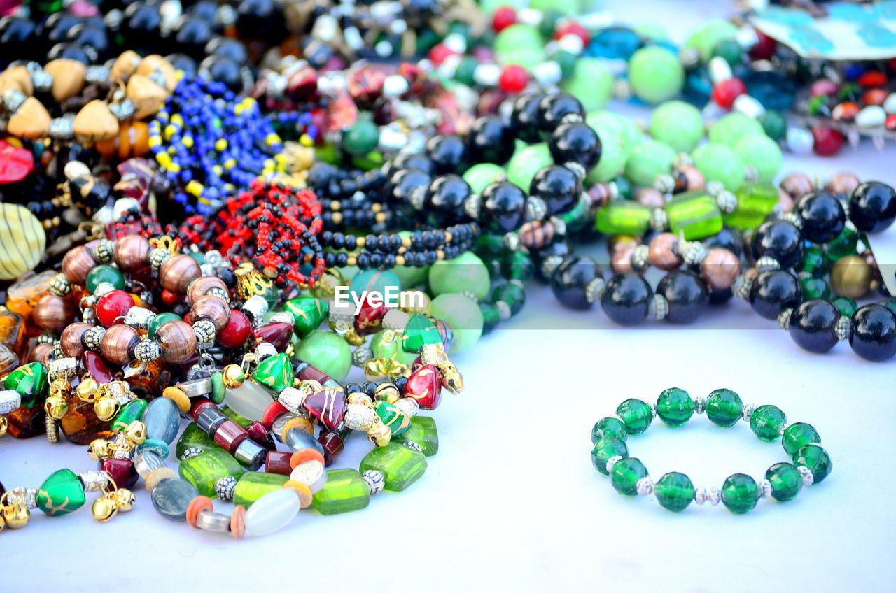 Various bracelets for sale at market stall