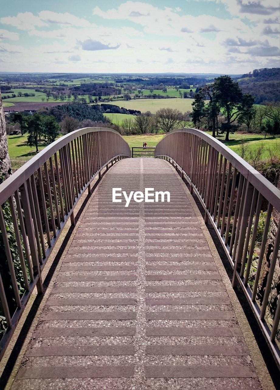 Landscape viewed through footbridge
