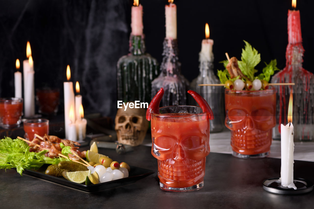 Creepy halloween party. michelada the mexican bloody mary. 