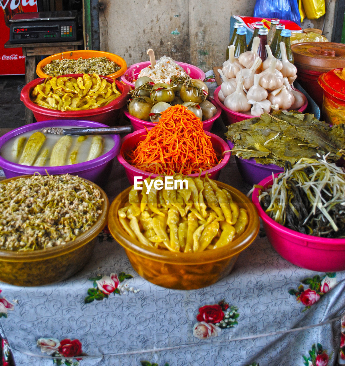 Various food for sale at market stall