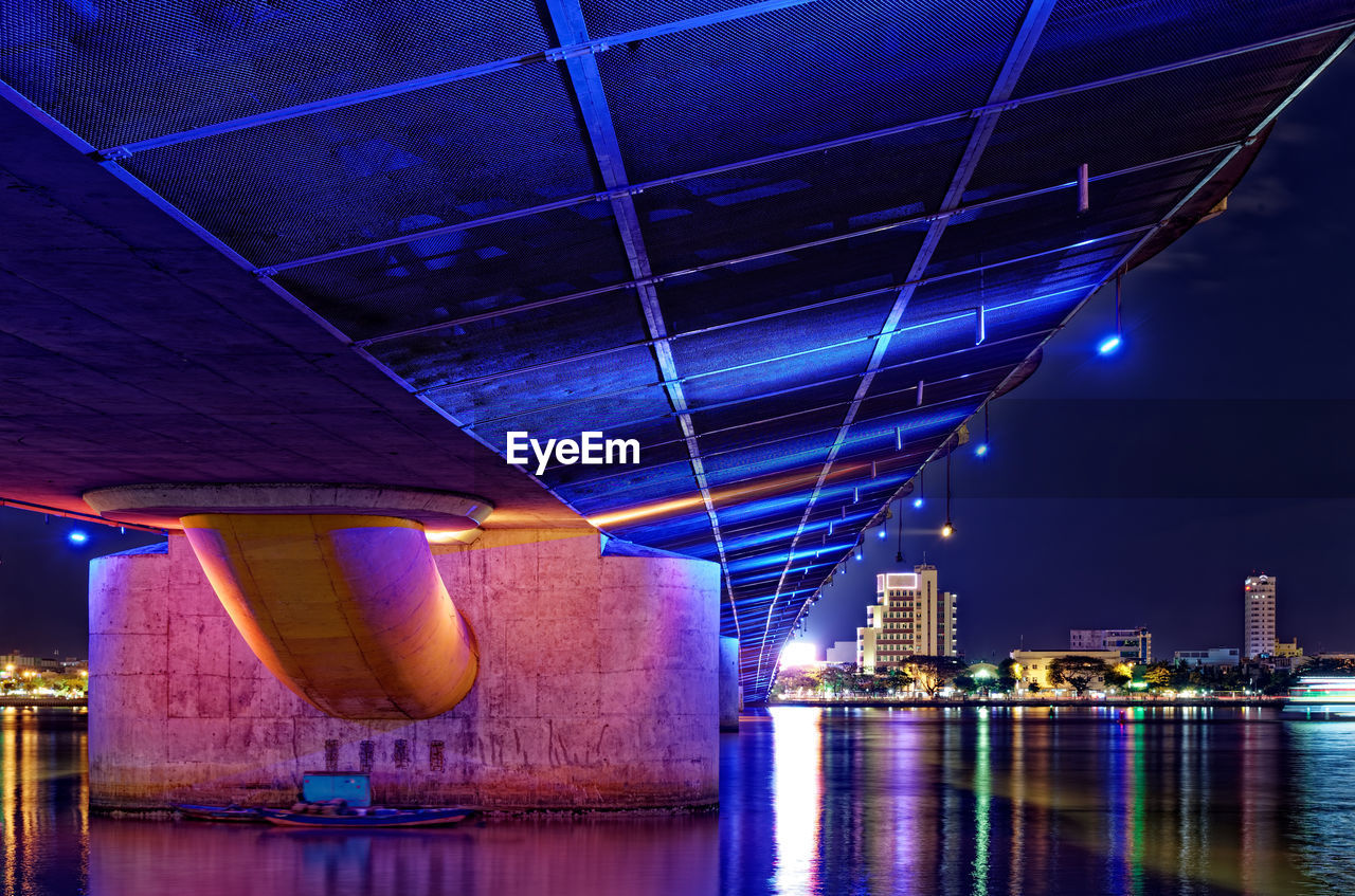 Illuminated dragon bridge in da nang at night