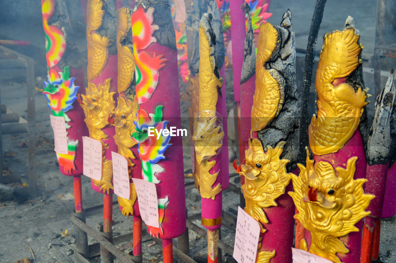 Dragon candles for luck and prayer during the chinese new year
in yaowarat road in chinatown bangkok
