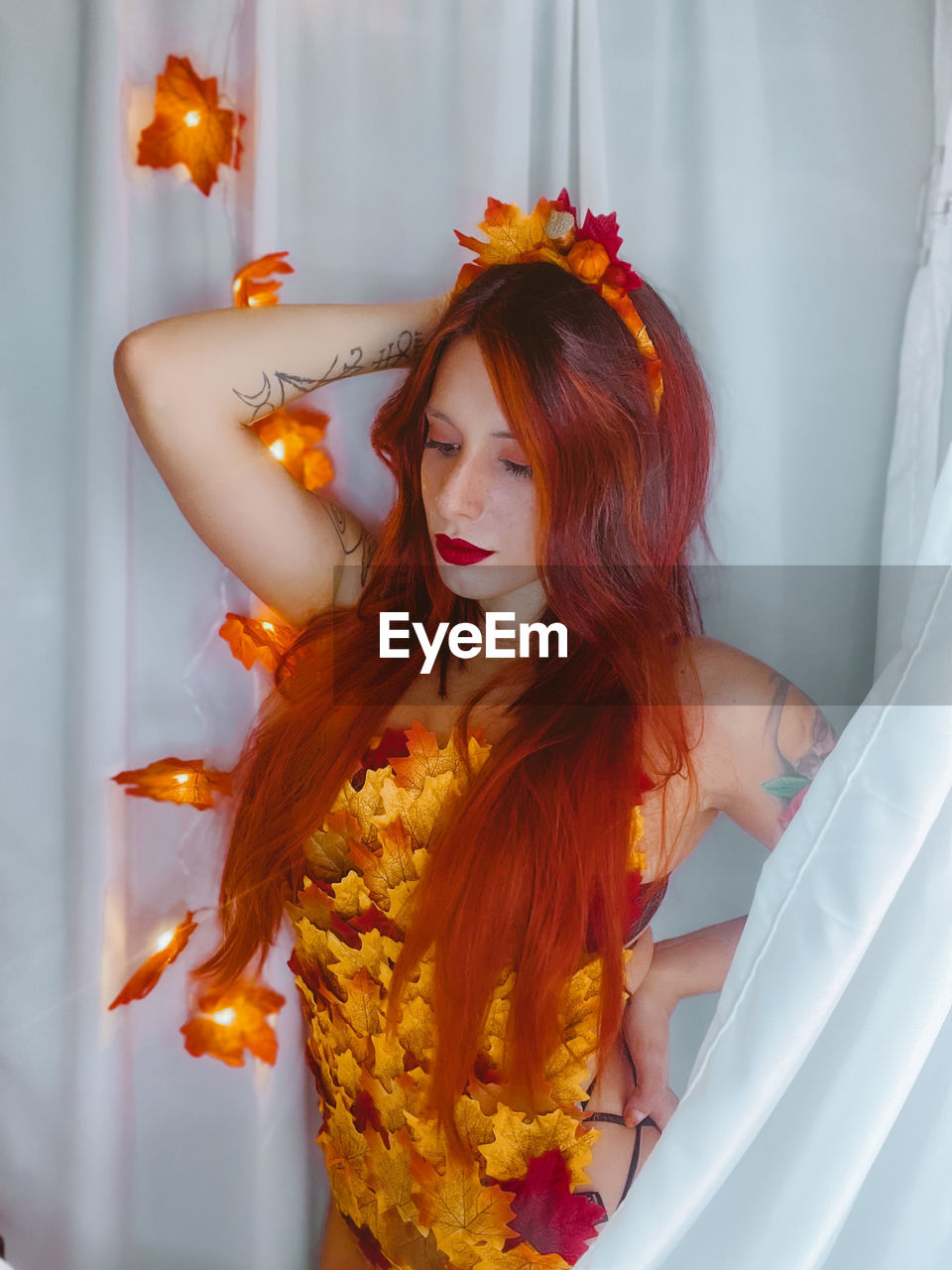 redhead, women, one person, adult, young adult, long hair, orange, dyed red hair, hairstyle, fashion, portrait, clothing, yellow, flower, celebration, indoors, costume, elegance, nature, flowering plant, dress, event, female, smiling, red, beauty in nature, bride, glamour, lifestyles, emotion, brown hair, looking at camera