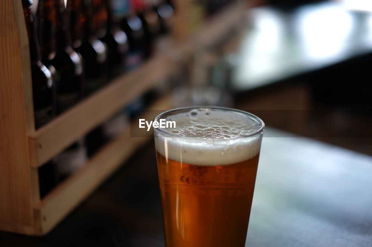 Close-up of beer in glass