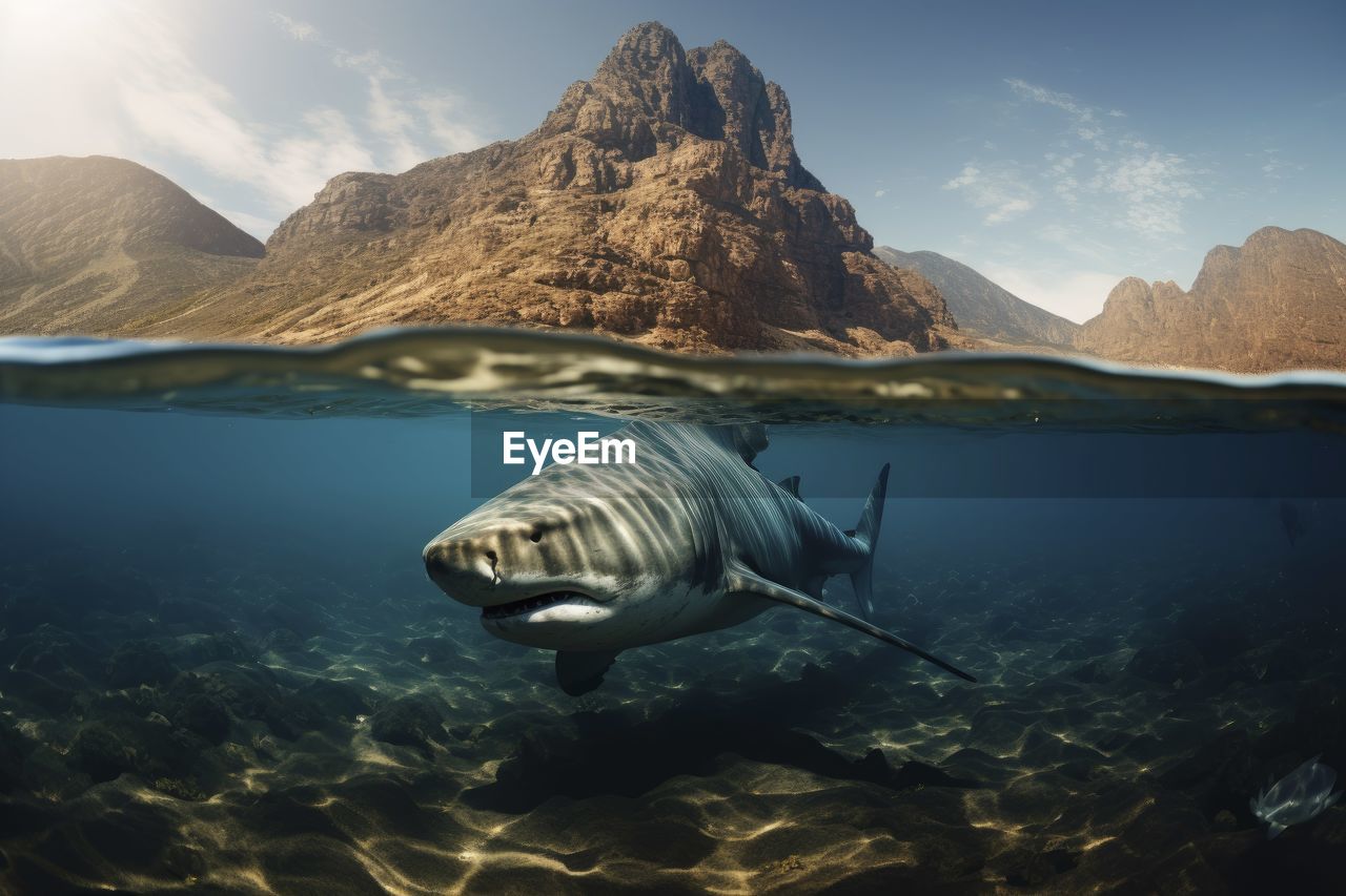 high angle view of fish swimming in sea