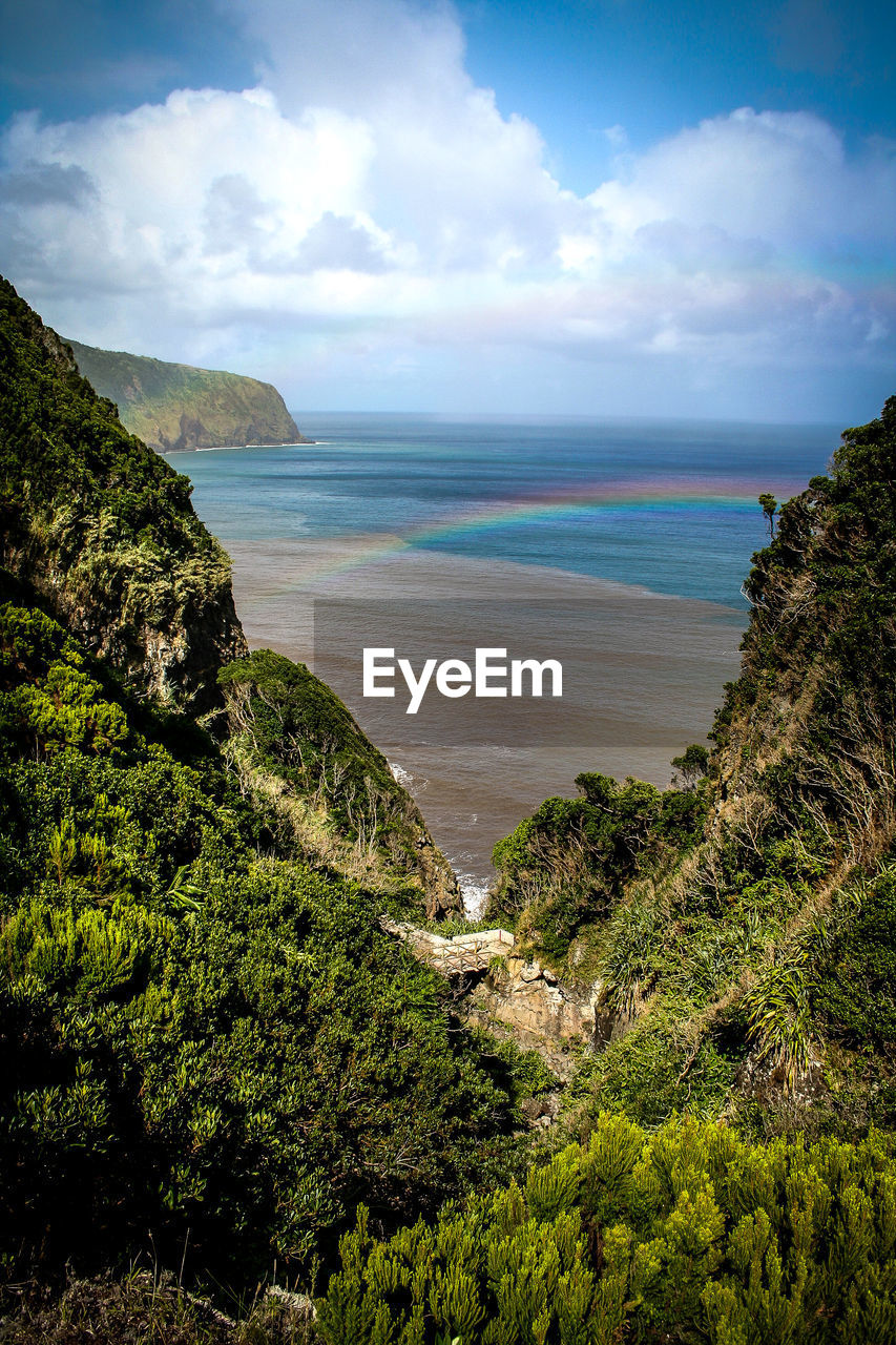 Scenic view of sea against cloudy sky