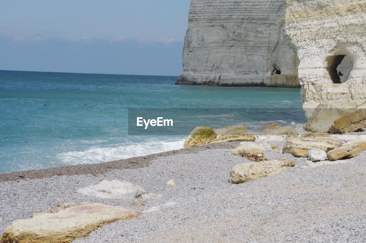 ROCKS ON BEACH AGAINST SKY