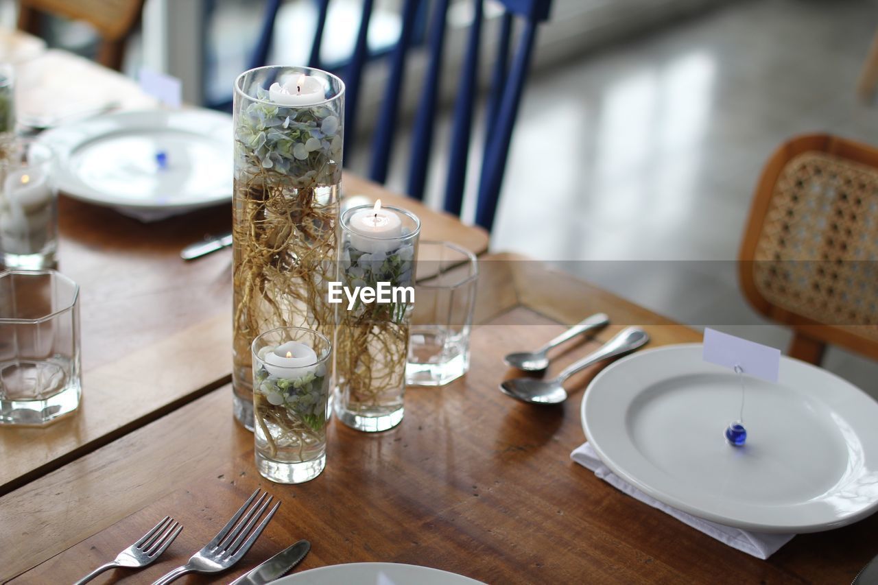 High angle view of place setting on dining table